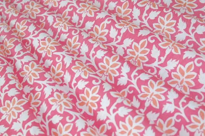 Pink Peach Floral Printed Pure Cotton Fabric Organza floral dresses