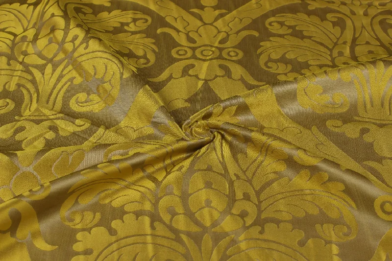 Yellow Golden Floral Motifs Silk Jacquard Fabric H&M floral dresses