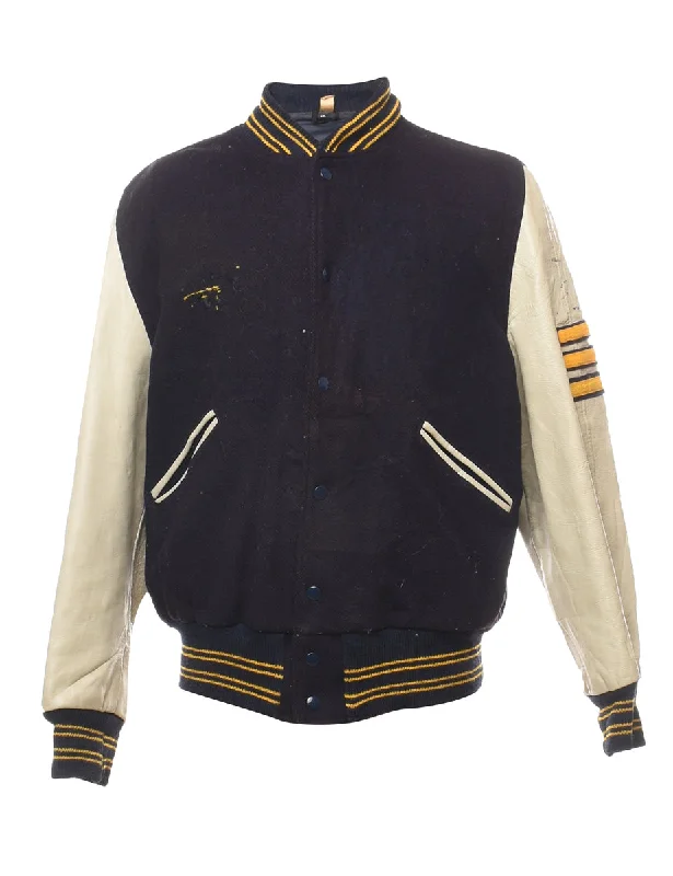 Black, Yellow & Off-White Hylanders Embroidered Varsity Jacket - L Women's packable jackets