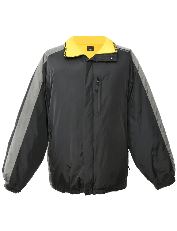 Black & Yellow Puffer Jacket - L Women's boho jackets