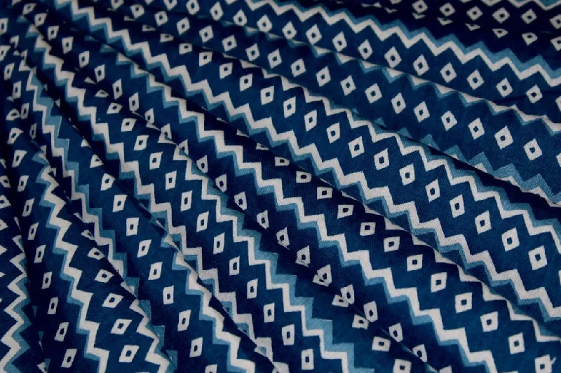 Blue Geometric Printed Pure Cotton Fabric