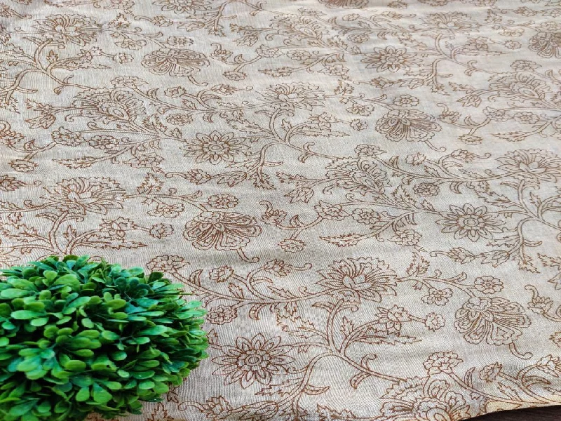 Golden Flowers Printed Organza Fabric