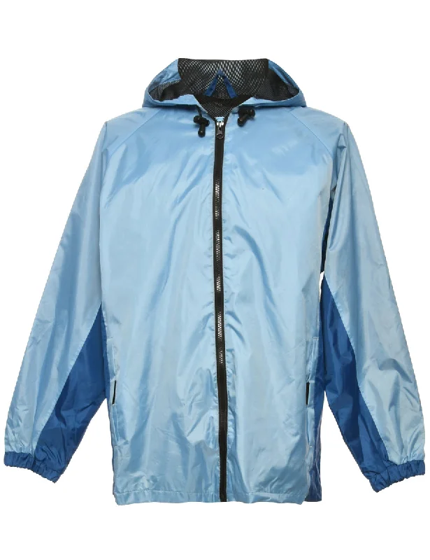 Hooded Light Blue Nylon Jacket - L Women's vintage jackets