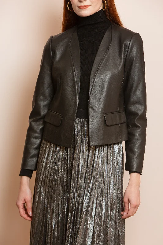 JESSIE LIU Pleather Cropped Jacket - Black Women's ski jackets