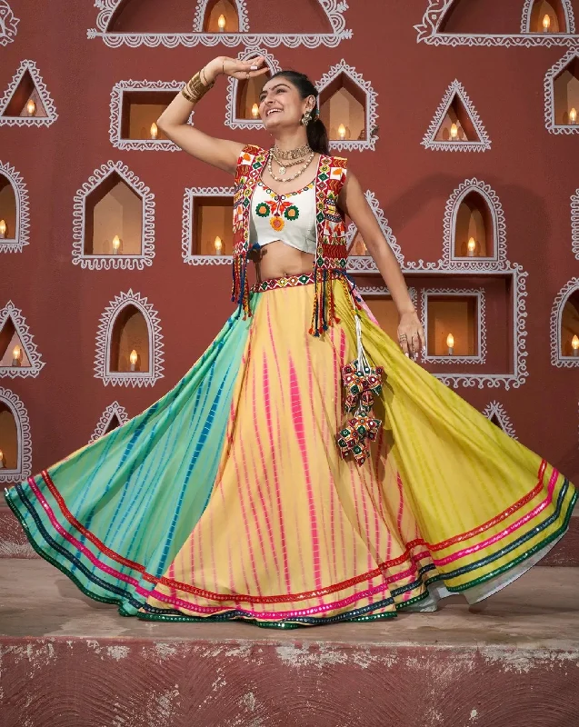 Multi Colour Embroidered Mirror Worked Navratri Jacket Lehenga Set Women's travel jackets