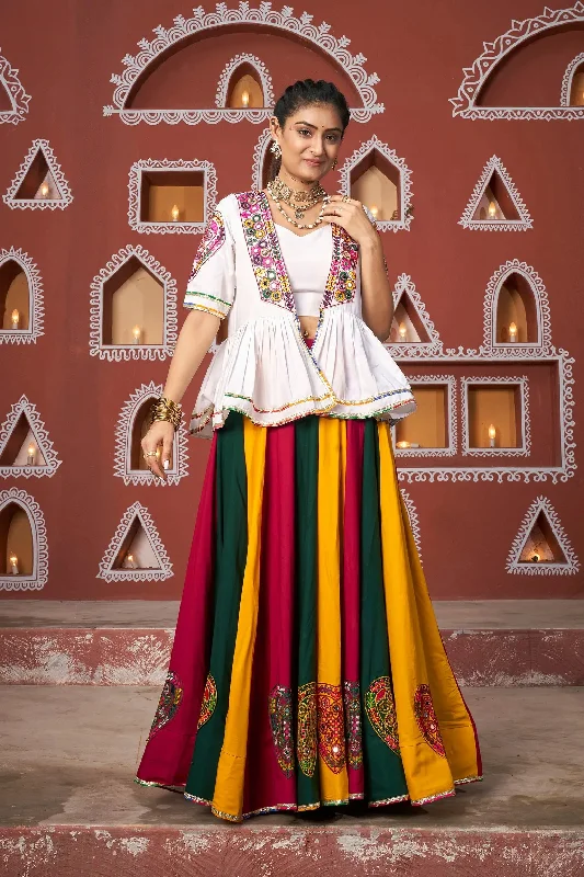 Navratri Special Multi Colour Mirror Embroidered Jacket Lehenga Set Women's camping jackets