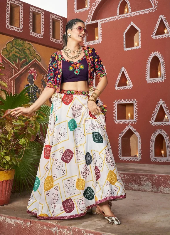 Navratri Special White Mirror Embroidered Jacket Lehenga Set Women's office jackets