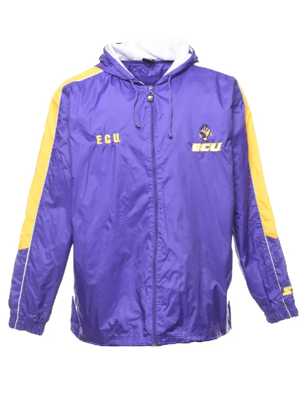 Purple & Yellow Embroidered Zip-Front Nylon Jacket - L Women's windproof jackets