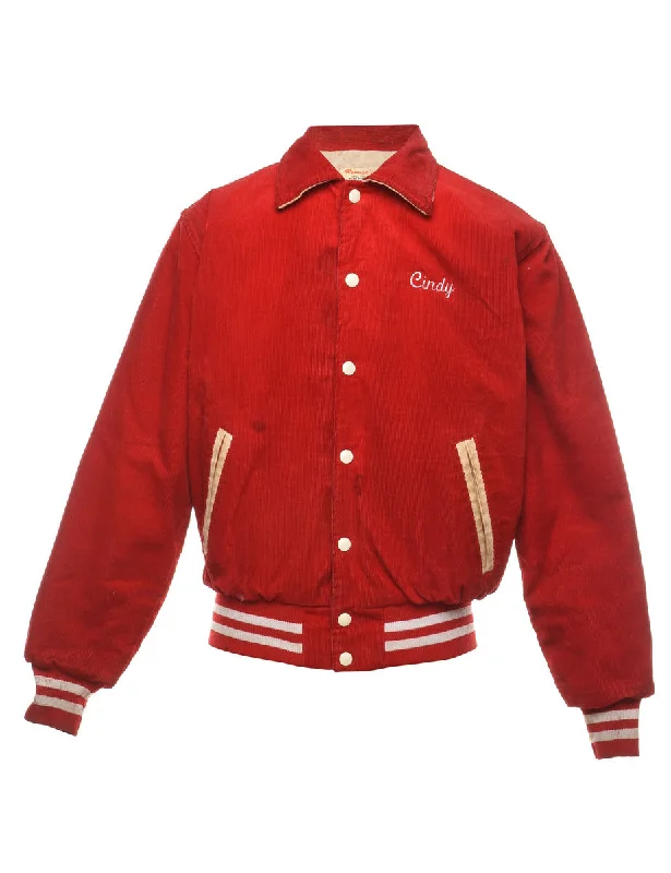 Red & Off-White Embroidered Corduroy Varsity Jacket  - S Women's heated jackets