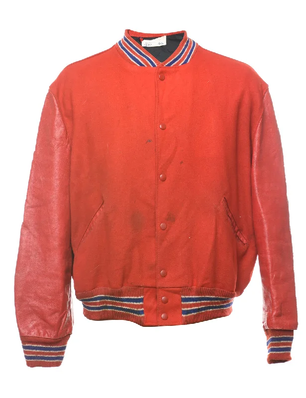 Red Wool & Leather Contrast Varsity Jacket - L Women's reversible jackets