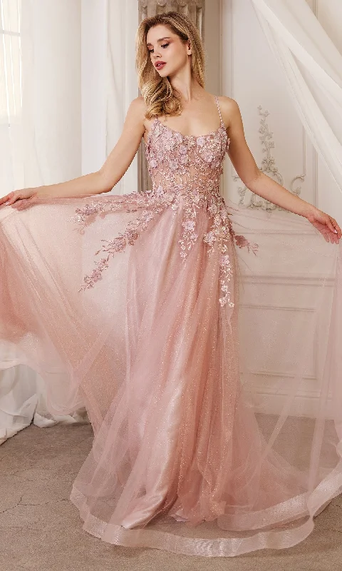 Flower-Embellished Long Tulle Prom Ball Gown A1142