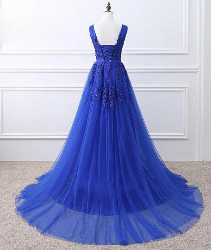 Blue Tulle Long Prom Dress , Blue Formal Gown Boho Tulle Dress