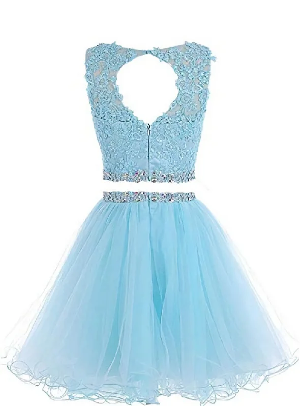 Cute Two Piece Tulle with Beadings Homecoming Dress, Lovely Formal Dress Long Sleeve Tulle