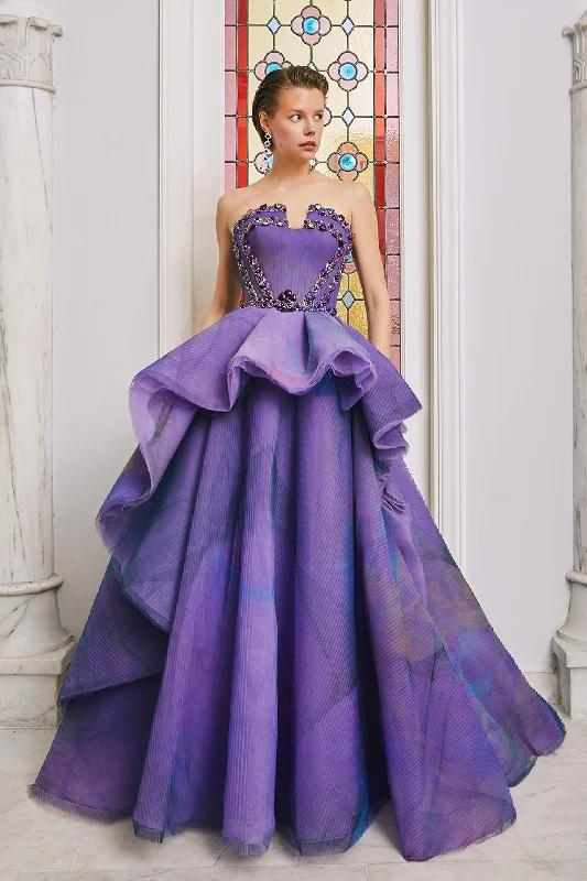 Fully printed and pleated tulle gown featuring hand beaded Swarovski crystals Tulle Dress Charm