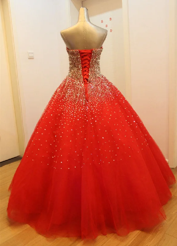 Gorgeous Red Long Tulle Gown, Sparkle Handmade Formal Dresses Tulle Dress Glow