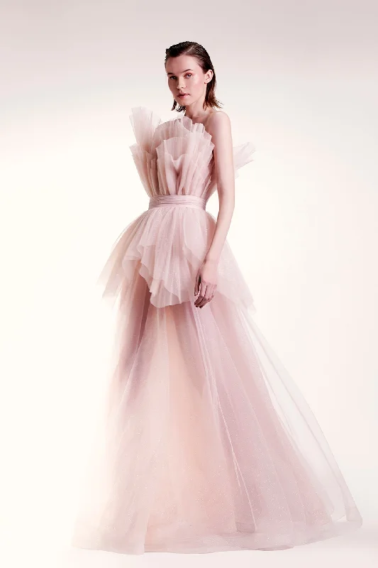 Intricate Shimmery Tulle Dress Tulle Dress Blush