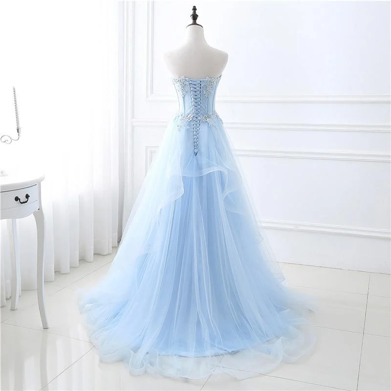 Light Blue Sweetheart Evening dress, Long Tulle Prom Dress Tulle Wedding Dress