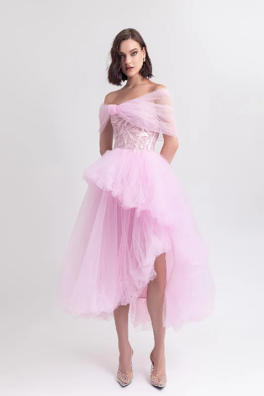 Off shoulder ruffled tulle dress Vintage Tulle Dress