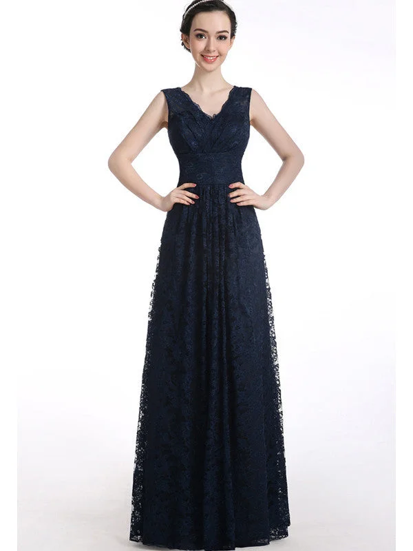 A-line prom dress V-neck Lace 2022 Long Prom Dress Evening Dress MK0510 Lace A-line Dress