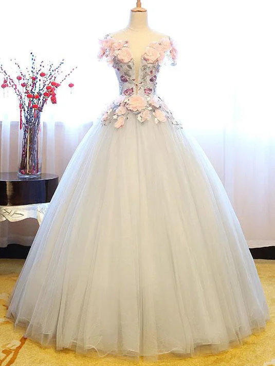 Ball Gown Prom Dresses Floor-length Appliques Lace-up Beautiful Prom Dress/Evening Dress JKL375 Lace Gown Style