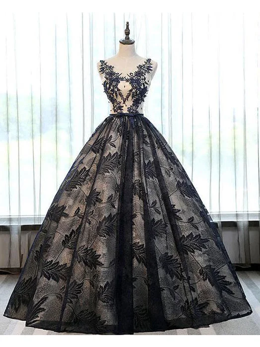 Ball Gown Prom Dresses Scoop Floor-length Long Lace Prom Dress Black Evening Dress JKL464 Lace Dress Set