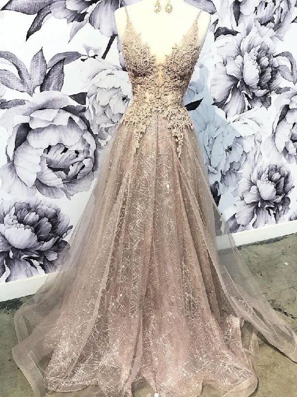 Beautiful Prom Dresses Aline Deep V Neck Open Back Glitter Lace Long Prom Dress JKL1617 Lace Dress Modern