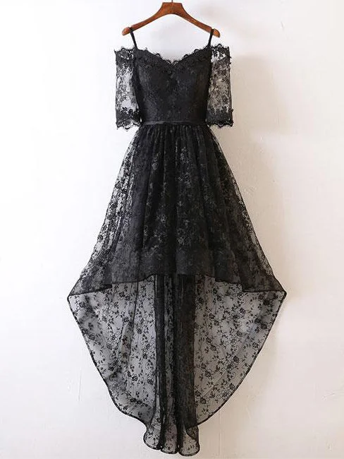 Black High Low Prom Dresses Off-the-shoulder Lace Prom Dress/Evening Dress JKL392 Lace Dress Appeal