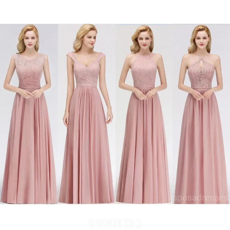 Blush Pink Lace Floor Length Mismatched Chiffon Bridesmaid Dresses Online, WG542 Lace Wedding Dress