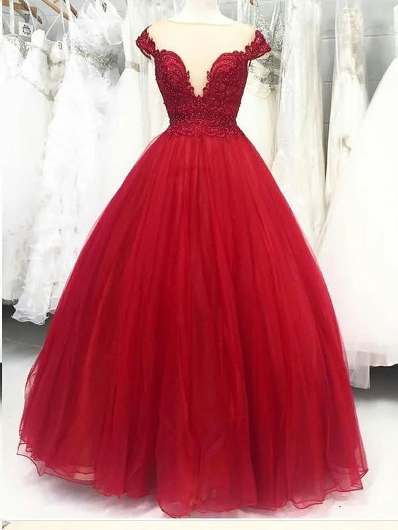 Burgundy Prom Dresses Cape Sleeve Lace Pearls Prom Dress Ball Gown Evening Dress JKL1615 Sexy Lace Dress