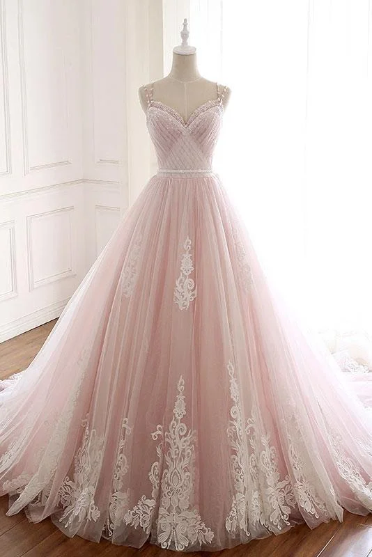 Charming Elegant Beautiful Long Lace UP Pink Beaded Princess Prom Dresses GJS165 Boho Lace Dress