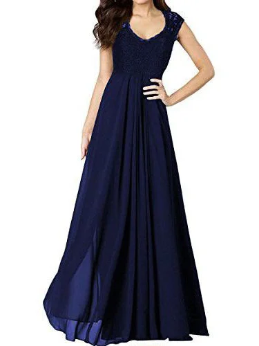 Cheap Lace Prom Dresses Floor-length Scoop Dark Navy Long Prom Dress/Evening Dress JKL327 Lace Dress Casual