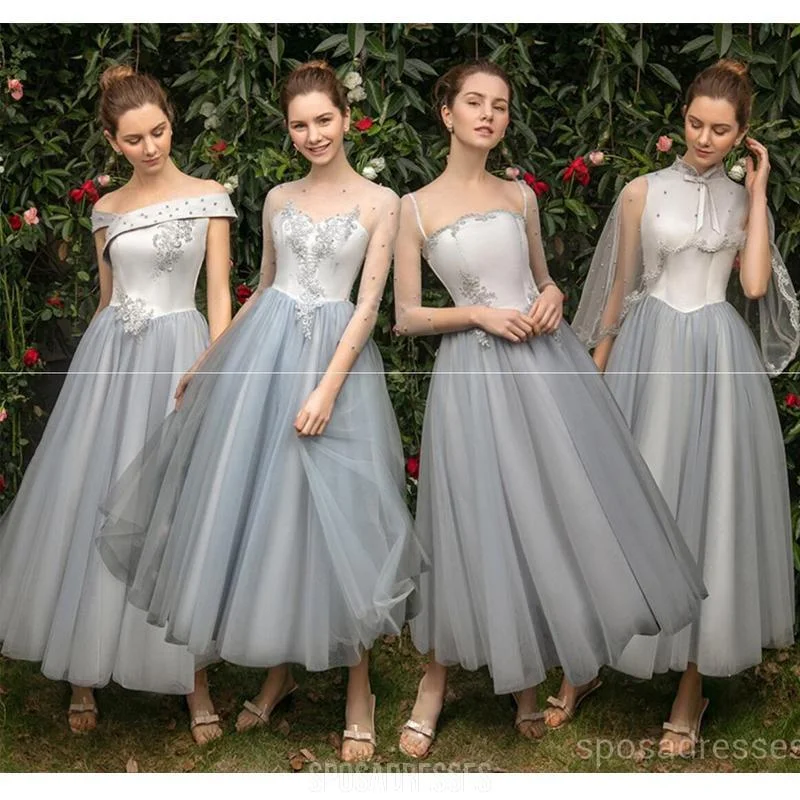 Lace Beaded Grey Short Mismatched Cheap Bridesmaid Dresses Online, WG544 Lace Cocktail Dress