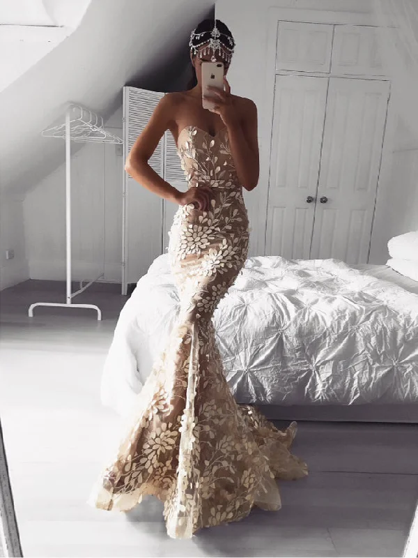 Lace Prom Dresses Sweetheart Trumpet Long Chic Prom Dress Mermaid Evening Dress JKL1686 Lace Dress Style