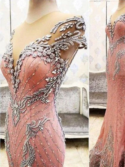 Luxury Prom Dresses Sheath/Column Rhinestone Lace Sexy Prom Dress/Evening Dress JKL419 Lace Dress Deep V