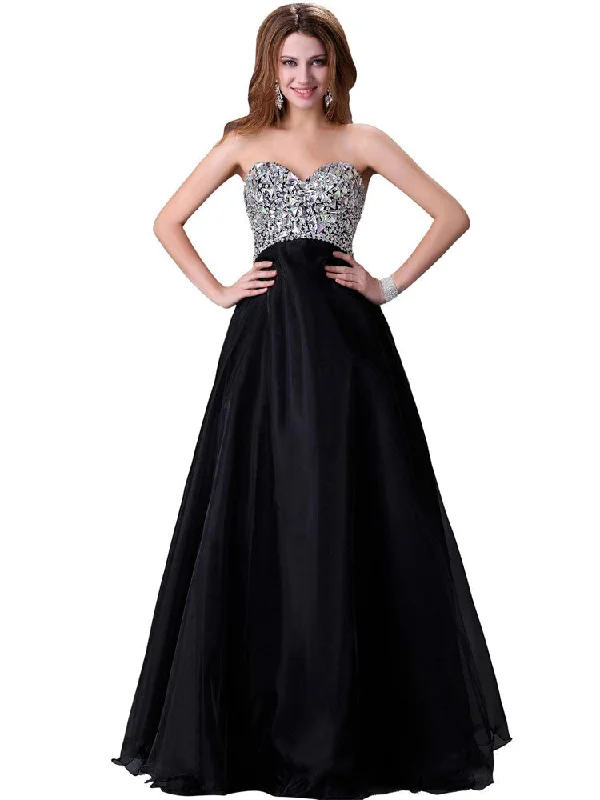 Sexy Black Prom Dresses Rhinestone A-line Lace-up Floor-length Prom Dress/Evening Dress JKL242 White Lace Dress