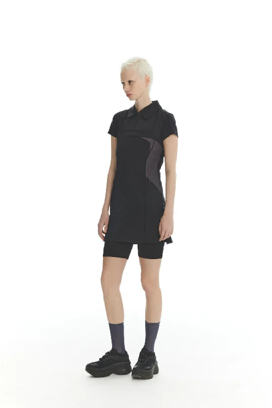 [KOD] Summer 24 Technical Shirt Collar OPS-Black Wrap Shirt Dress