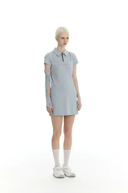 [KOD] Summer 24 Technical Shirt Collar OPS-Ocean Grey Office Shirt Dress