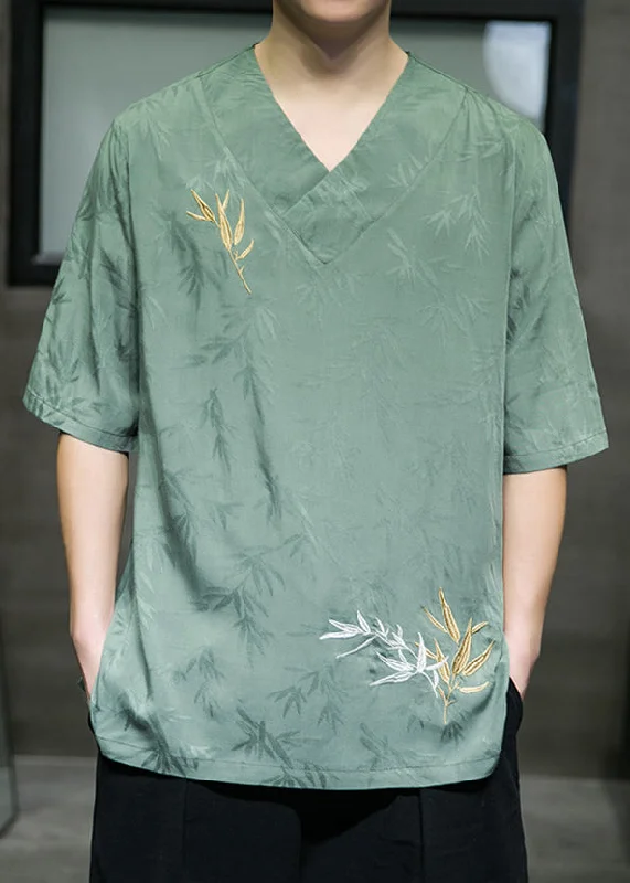 Loose Green Butterfly Print Ice Silk Mens T Shirts Summer LK058 Layered Shirt Dress