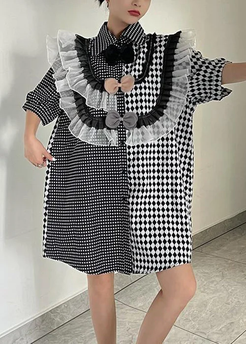 Loose Plaid Asymmetrical Ruffled Cotton Shirts Dresses Summer XX066 Sexy Shirt Dress