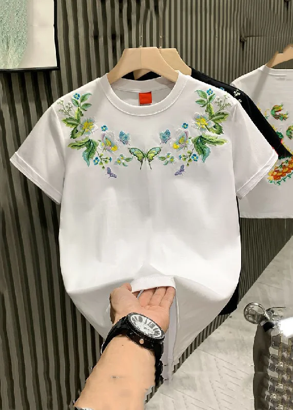 Plus Size White Embroideried Solid Cotton Mens Neutral Tshirt Summer LK043 Shirt Dress Casual