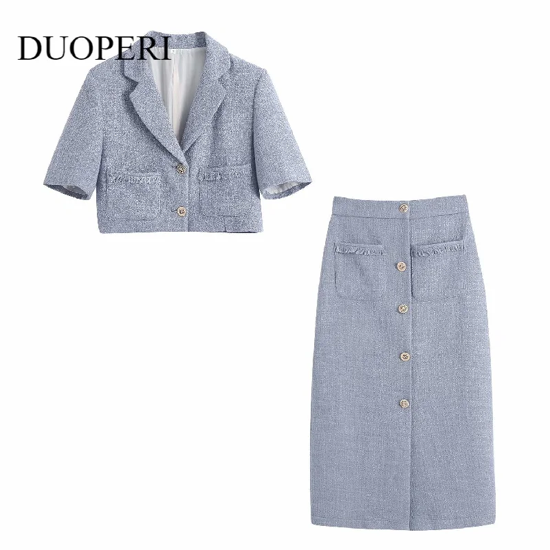 2022 Summer Two Pieces Set Women Texture Cropped Blazers and Midi Skirt Suit Casual Chic Lady Outfits Women Suit Elegant Midi Skirt