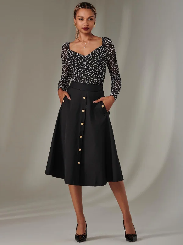 A-Line Midi Skirt, Black Wrap Midi Skirt