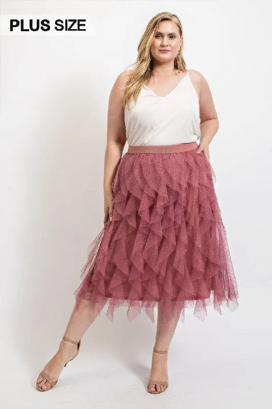 Blue Zone Planet |  Ruffled Tulle Midi Skirt With Elastic Waist Band Flowy Midi Skirt