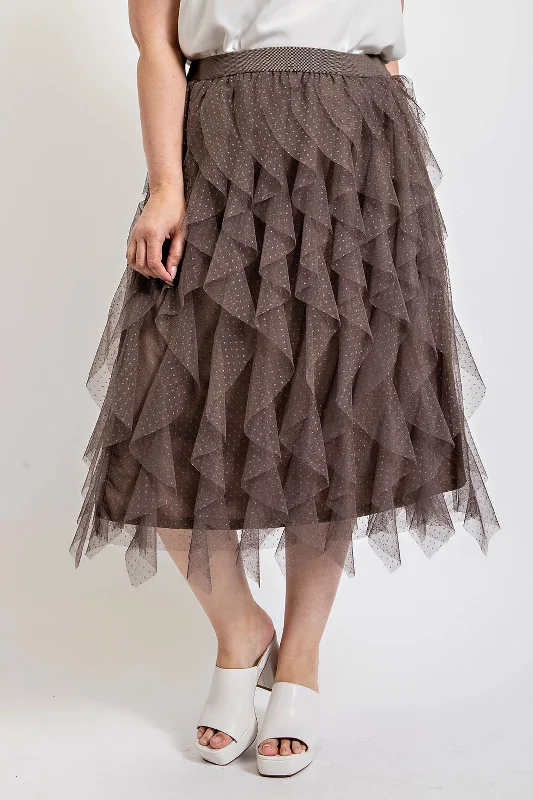 Blue Zone Planet |  Ruffled Tulle Midi Skirt With Elastic Waist Band High-Waisted Midi Skirt