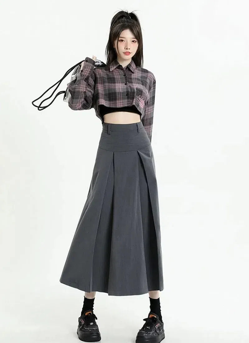 College Girl Pleated A-Line Midi Skirt Soft A-line Skirt