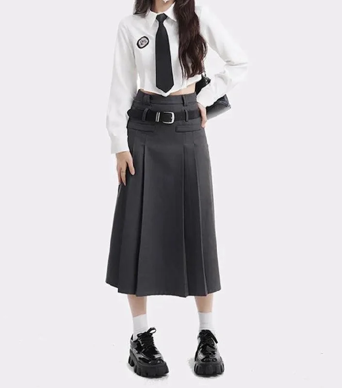 College Girl Pleated Midi Skirt Classic Midi Skirt