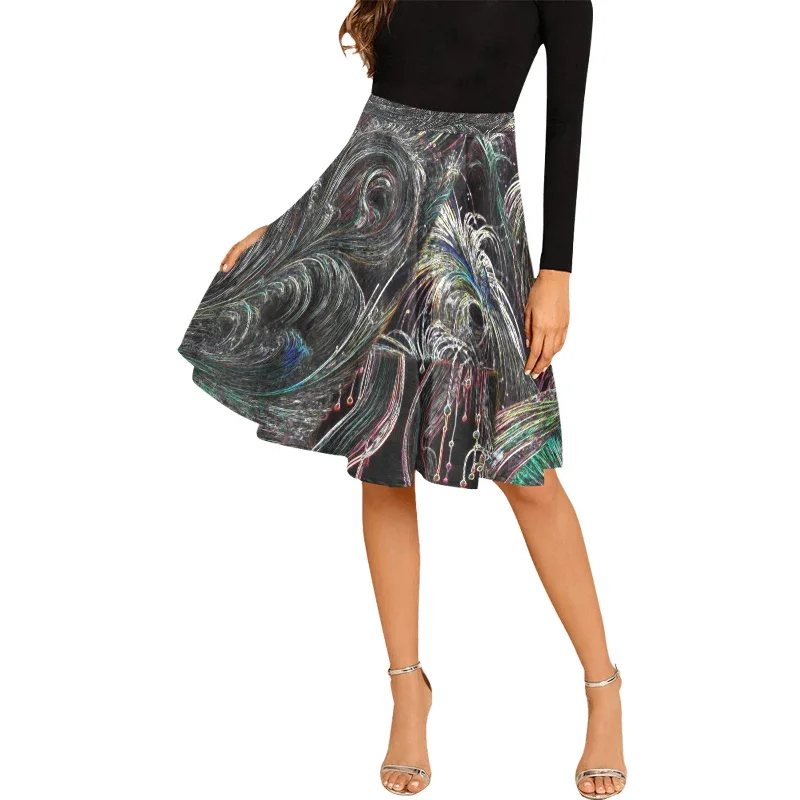 “Feathery Wisps Inverted ” Women's Pleated Midi Skirt Sexy Midi Skirt