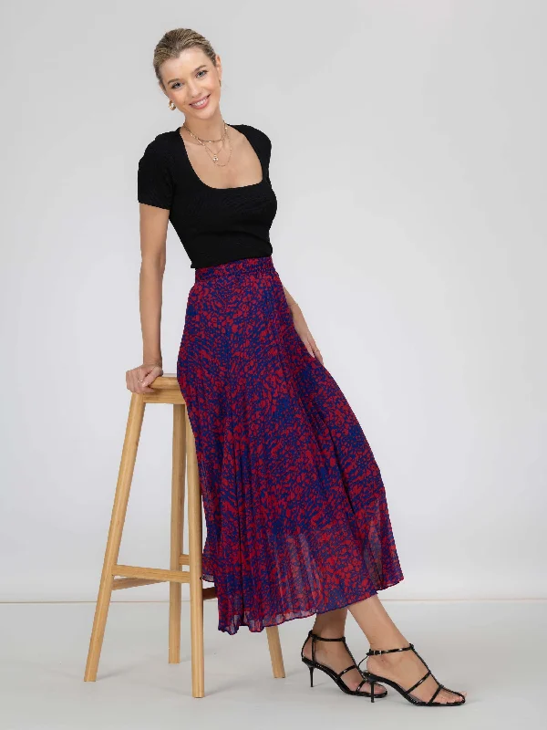 Jolie Moi Saige Animal Print Pleated Midi Skirt, Abstract Multi Elegant A-line Skirt