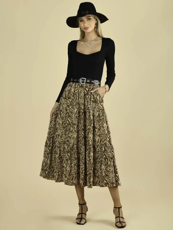 Jolie Moi Sara Animal Print Midi Skirt, Khaki Zebra Knit Midi Skirt