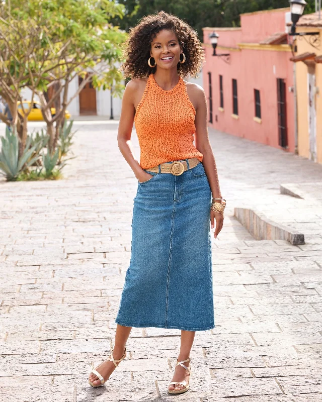 Proper Denim Five Pocket Midi Skirt Medium Wash Boho Midi Skirt